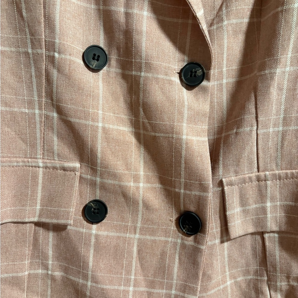 Simple Women's Blush Plaid Double-Breasted Jacket - Picture 4 of 9